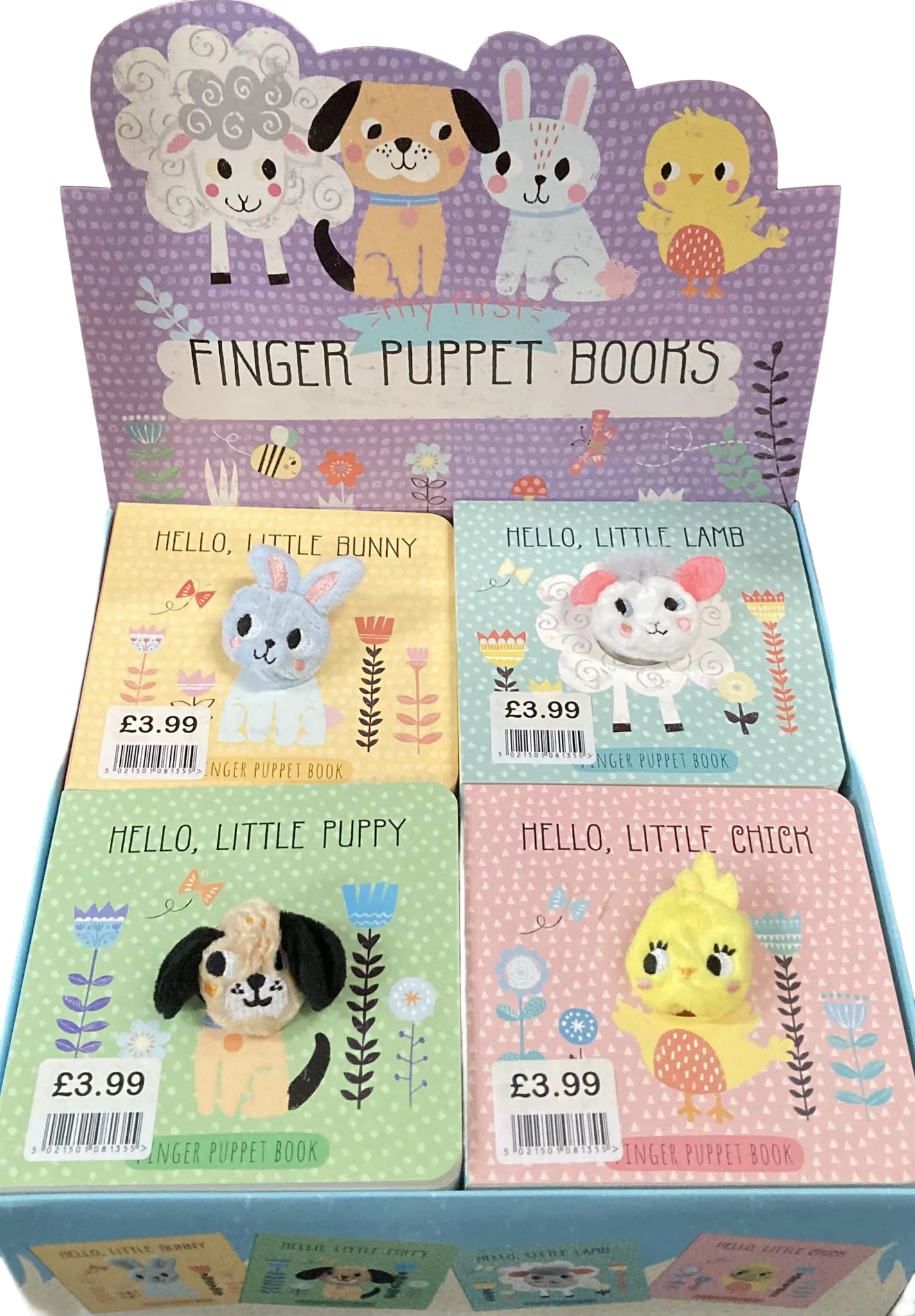 Counter Pack with 24 Puppet Books (Puppy, Chick, Lamb, Bunny) EPOS labelled £3.99 (jacket £8) £95.76 Retail