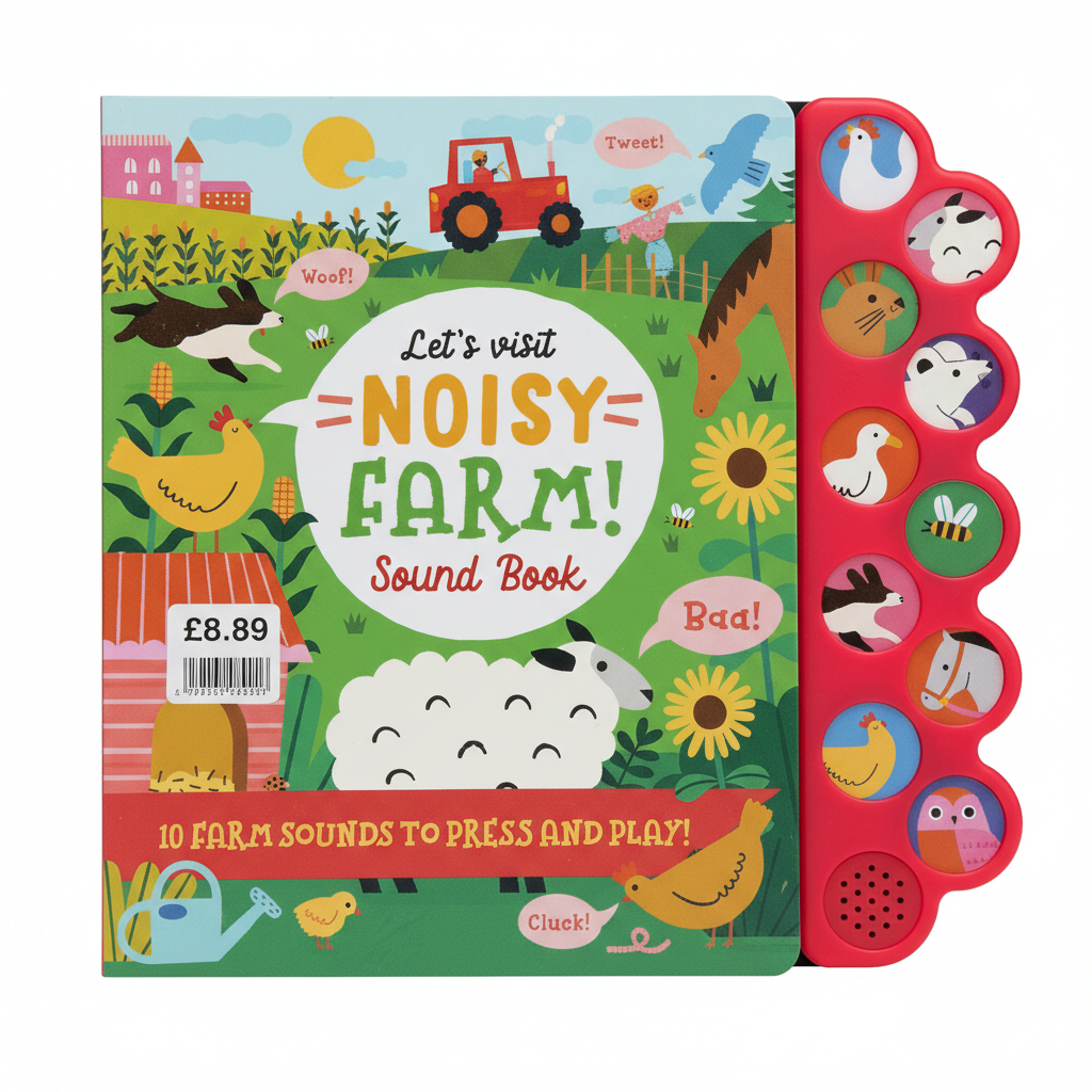 A Let's Visit Noisy Farm Large Sound Book - EPOS Stickered at £8.99 (jacket £15)