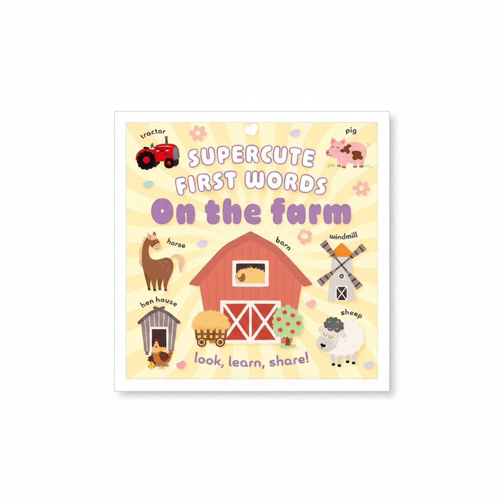 Supercute First Words On the Farm - White Border